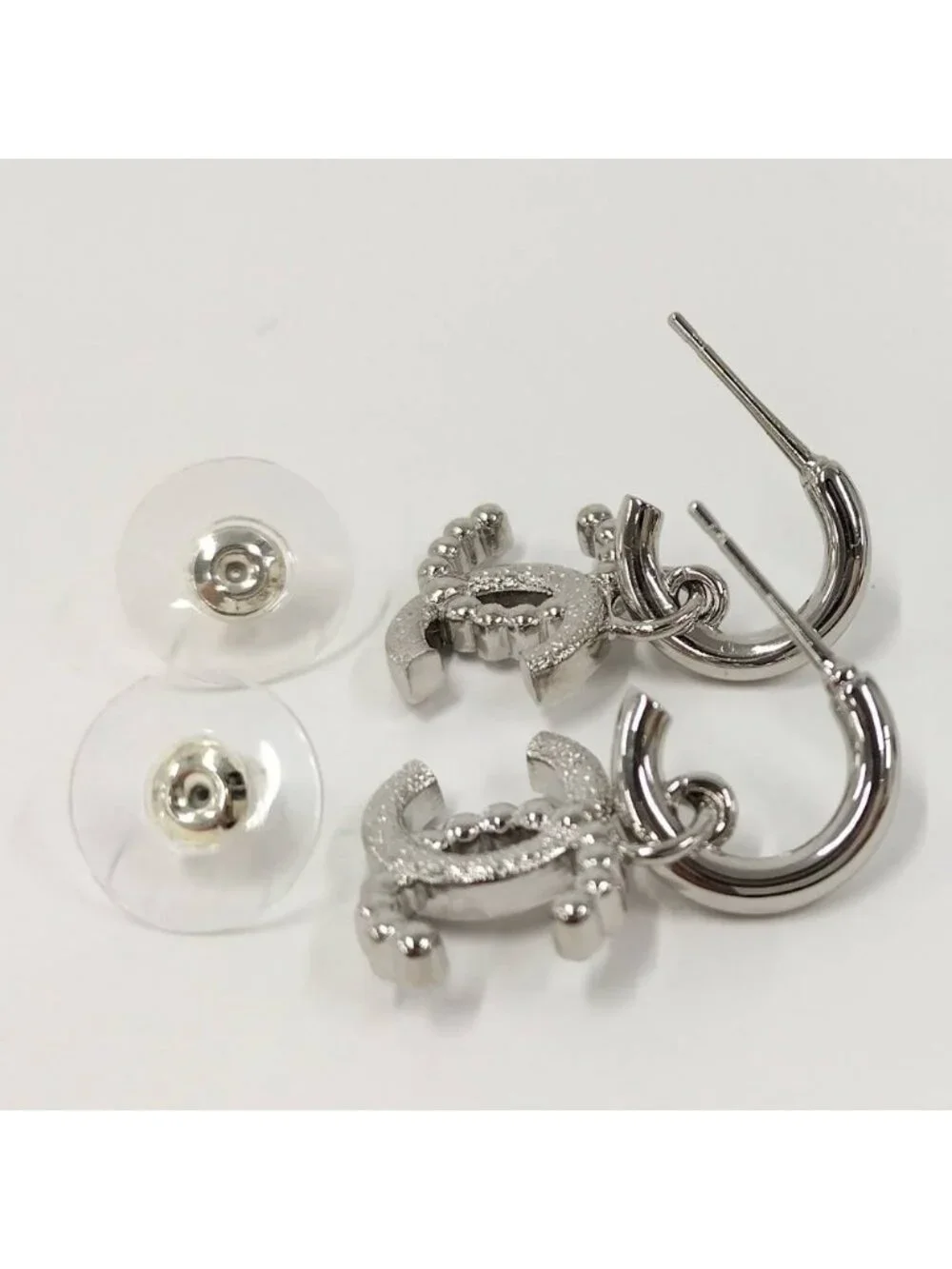 Chanel Earrings Stud Rhinestone Faux Pearl Plated Silver